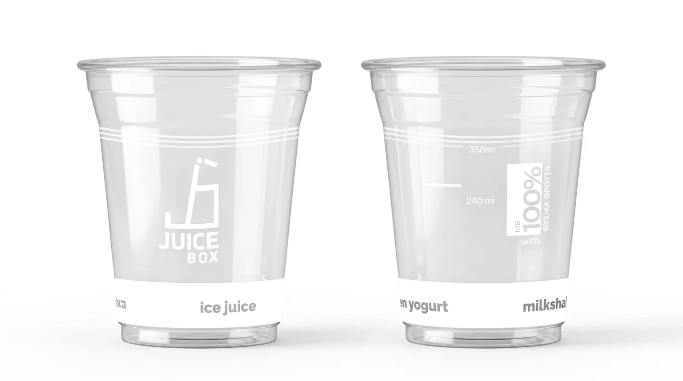 Ποτήρια μίας χρήσης JuiceBox · μπροστινή και πίσω όψη